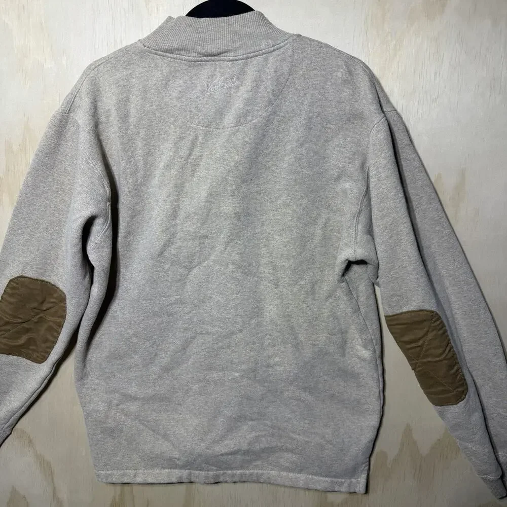 Woolrich 1/4 Zip Pullover Mens Medium Beige Sweatshirt Elbow Patch Casual‎